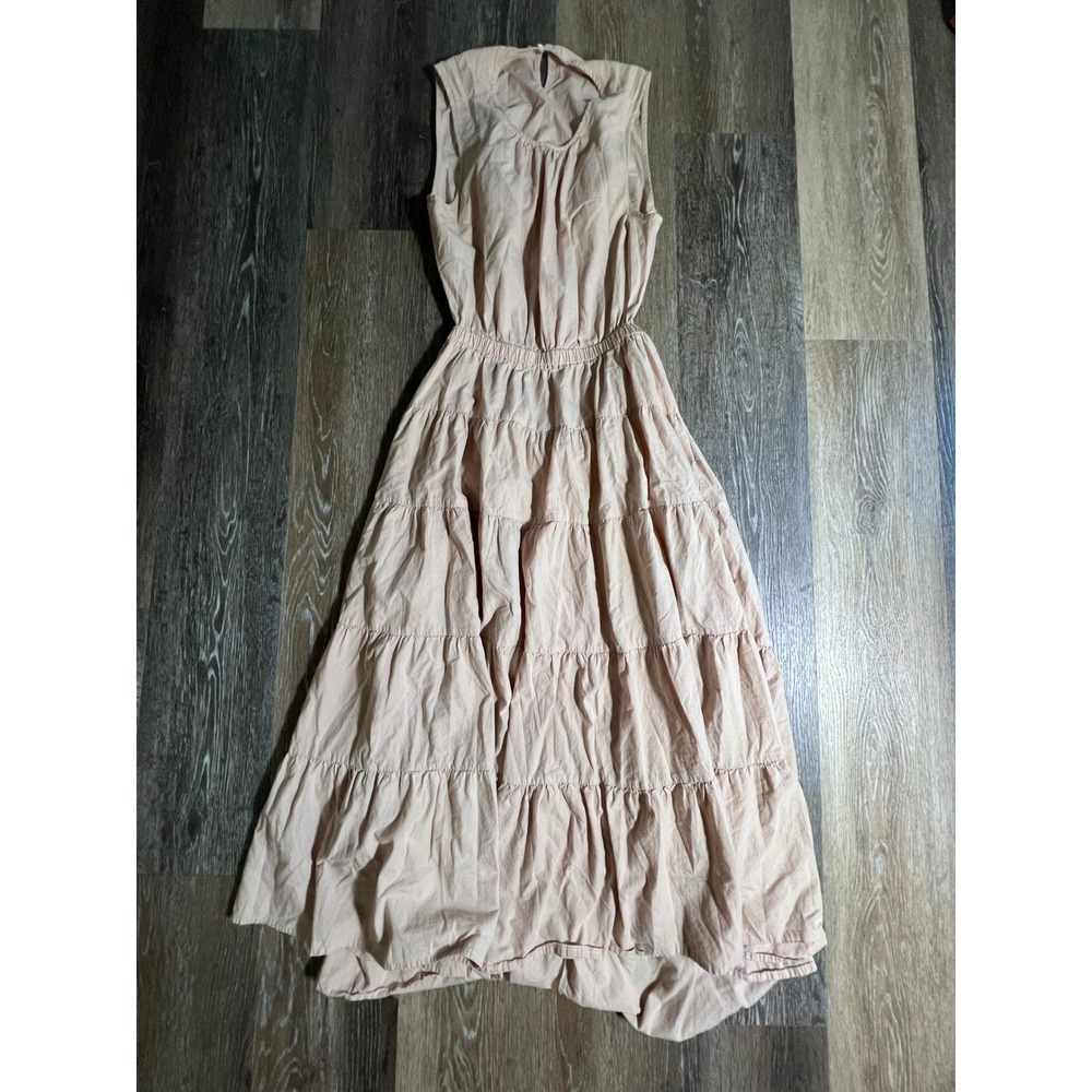 Unbranded Tiered Maxi Dress Women XL Pink Cotton Back Cut Out Sleeveless Boho